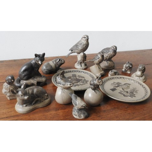 274 - A COLLECTION OF THIRTEEN POOLE POTTERY BARBARA LINLEY ADAMS ANIMAL FIGURES AND TWO WALL PLATES, the ... 