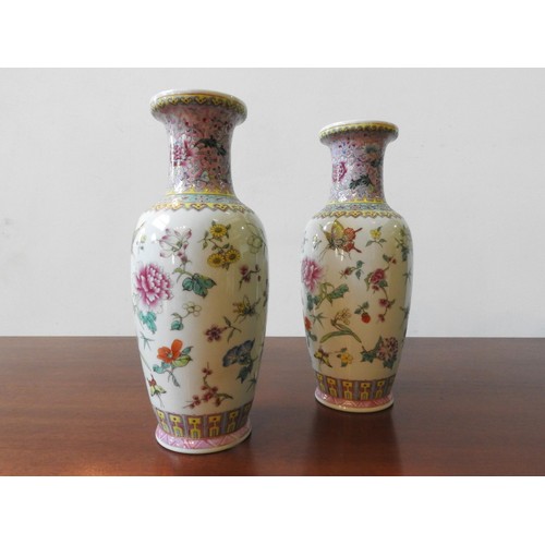 224 - A PAIR OF REPUBLIC PERIOD VASES, with butterfly and floral decoration, 31 cm high