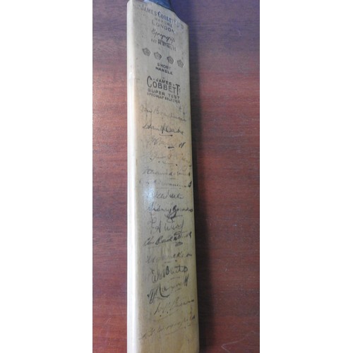 298 - TWO SIGNED MINIATURE CRICKET BATS, the larger bat bearing the signature of Don Bradman amongst other... 