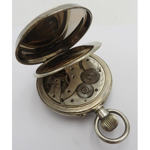 302 - A SILVER PLATED GOLIATH POCKET WATCH IN A HALLMARK SILVER FRONTED TRAVEL CASE, the silver case with ... 