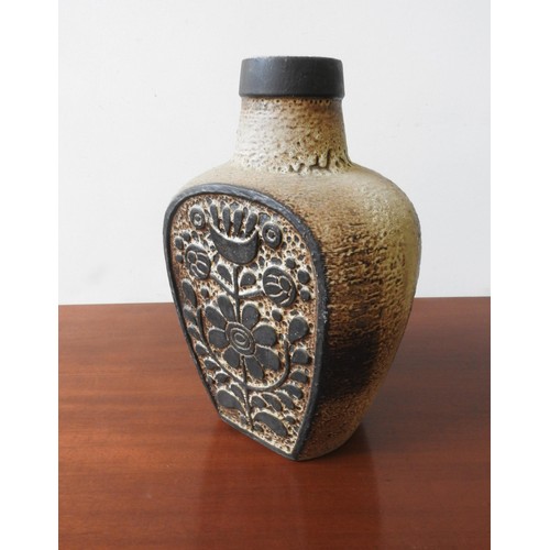 287 - A LARGE WEST GERMAN ART POTTERY VASE, with a floral patterned panel both sides, embossed marks on ba... 