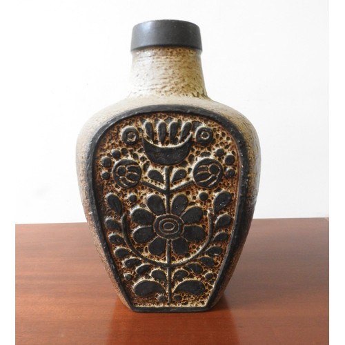 287 - A LARGE WEST GERMAN ART POTTERY VASE, with a floral patterned panel both sides, embossed marks on ba... 