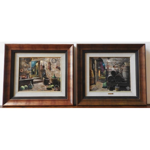 200 - TWO OIL ON CANVAS 'CELLER DE PALS' & CELLER I BOUGANBILIA' BY TOMAS VILA, signed in bottom left ... 