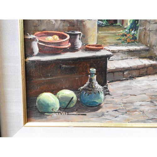 200 - TWO OIL ON CANVAS 'CELLER DE PALS' & CELLER I BOUGANBILIA' BY TOMAS VILA, signed in bottom left ... 