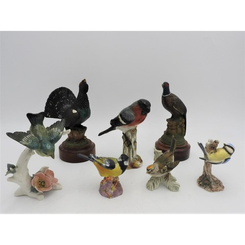 291 - A MEISSEN CHAFFINCH FIGURE AND SIX OTHER BIRD ORNAMENTS, including a Goebel finch, Goebel blue tit, ... 