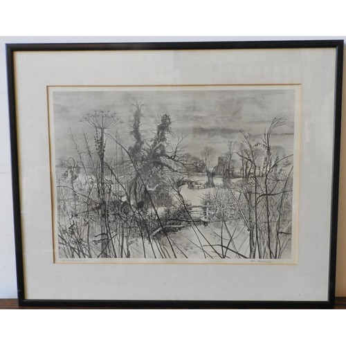 208 - SIGNED AND NUMBERED WINTER SCENE MONOCHROME PRINT BY PETER , signed in pencil on lower edge and insc... 