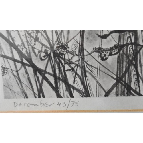 208 - SIGNED AND NUMBERED WINTER SCENE MONOCHROME PRINT BY PETER , signed in pencil on lower edge and insc... 