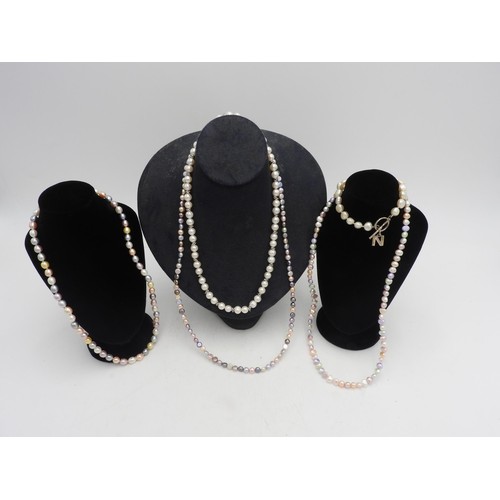 308 - COLLECTION OF FOUR SEED PEARL NECKLACES AND BRACELET