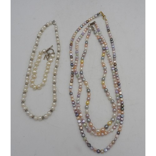 308 - COLLECTION OF FOUR SEED PEARL NECKLACES AND BRACELET