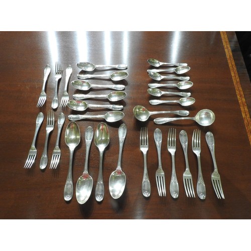 328 - COLLECTION OF MATCHING EARLY VICTORIAN HALLMARK SILVER FLAT WARE, comprising of two ladles, four ser... 