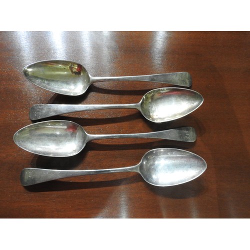 329 - TWO PAIRS OF GEORGIAN HALLMARK SILVER SERVING SPOONS, London 1811 and 1805, total weight 7.5 oz