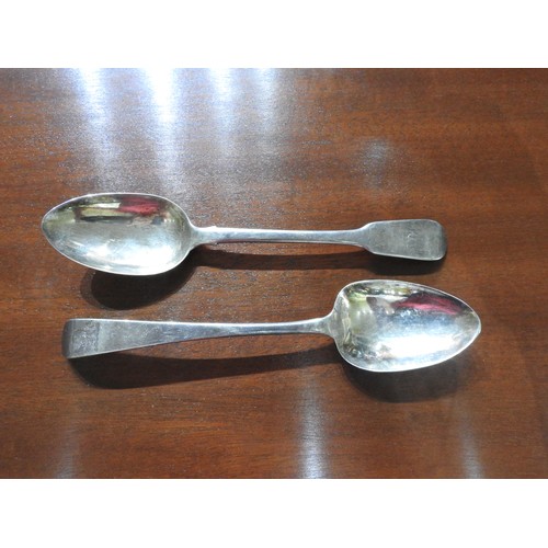 331 - A LATE 18TH CENTURY HALLMARK SILVER SERVING SPOON AND AN EARLY VICTORIAN SERVING SPOON, the Victoria... 