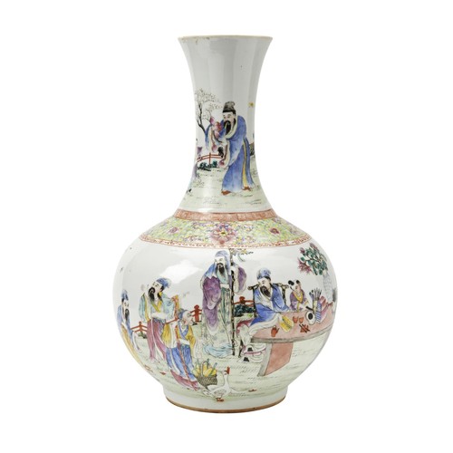 72 - LARGE FAMILLE ROSE BOTTLE VASE GUANGXU SIX CHARCTER AND POSSIBLY OF THE PERIODthe sides painted with... 