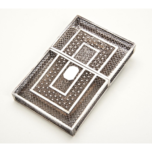 207 - CHINESE EXPORT SILVER FILIGREE CARD CASEQING DYNASTY, 19TH CENTURYthe sides with panels of open wire... 