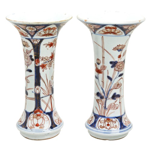 282 - PAIR OF JAPANESE IMARI TRUMPET VASES EDO PERIOD, 18TH CENTURYthe side decorated with verdant fenced ... 