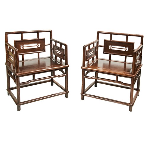 259 - GOOD PAIR OF JICHIMU LOW-BACK ARMCHAIRS, MEIGUIYI QING DYNASTY, 19TH CENTURYthe square backs and arm... 