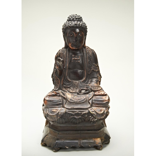 297 - LARGE LACQUERED WOOD AMIDA BUDDHALATE EDO / MEIJI PERIODseated in vajraparyankasana on a lotus thron... 