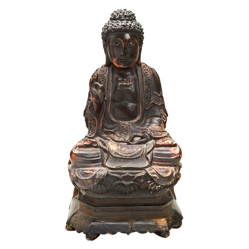 297 - LARGE LACQUERED WOOD AMIDA BUDDHALATE EDO / MEIJI PERIODseated in vajraparyankasana on a lotus thron... 