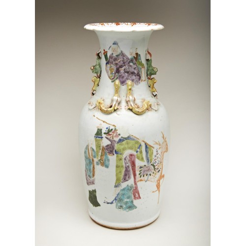 82 - LARGE FAMILLE ROSE 'IMMORTALS' VASEQING DYNASTY, 19TH CENTURYthe baluster sides painted with Daoist ... 