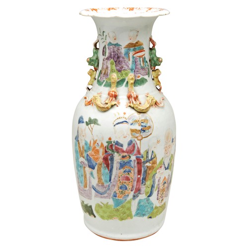 82 - LARGE FAMILLE ROSE 'IMMORTALS' VASEQING DYNASTY, 19TH CENTURYthe baluster sides painted with Daoist ... 