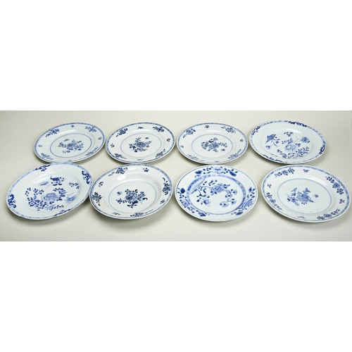 37 - SET OF EIGHT CHINESE EXPORT BLUE AND WHITE PLATESQING DYNASTY, 18TH CENTURYpainted in tones of under... 