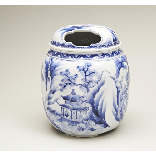 283 - FINE AND LARGE HIRADO BLUE AND WHITE KORO AND COVEREDO PERIOD, 19TH CENTURYthe sides and cover paint... 