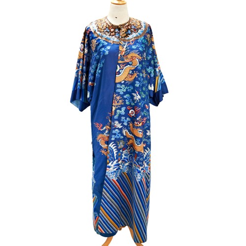 239 - EMBROIDERED BLUE-GROUND 'DRAGON' ROBE, MANGPAOQING DYNASTY, 19TH CENTURYwith alterations, worked in ... 