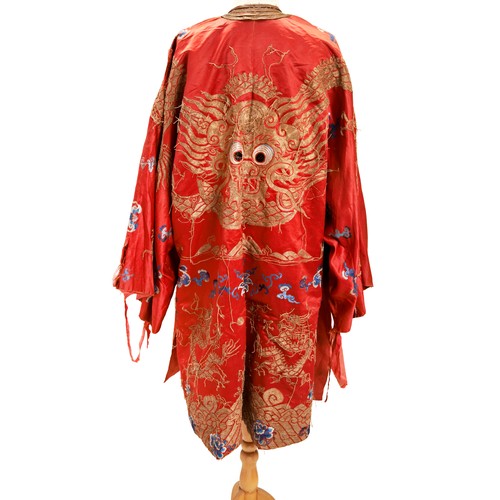 241 - EMBROIDRED HAN-CHINESE RED GROUND SILK ROBELATE 19TH / EARLY 20TH CENTURYworked in couched gold thre... 