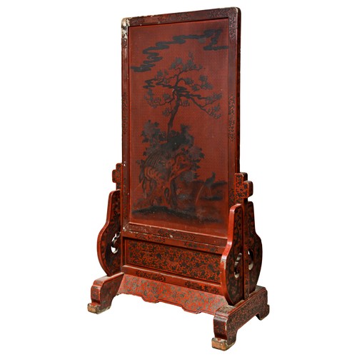 264 - LARGE QIANGJIN CINNABAR LACQUER FLOOR SCREENMID-QING PERIODthe panelled screen incised and painted i... 