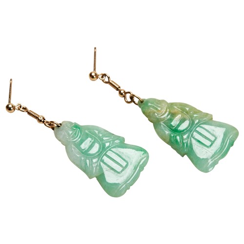 201 - PAIR OF JADEITE GOLD-MOUNTED EARRINGSthe drop earrings each modelled as a standing buddha 4.6cm long... 