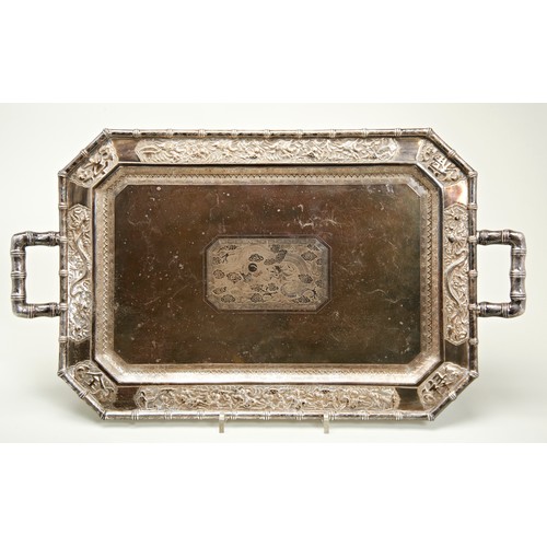 212 - FINE CHINESE EXPORT SILVER TRAY, TU MAO XING OF JIUJIANGLATE QING DYNASTYof canted rectangular form,... 