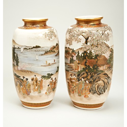 286 - PAIR OF SATSUMA VASES, BY KIZANMEIJI PERIOD (1868-1912)each painted with figures in continuous mount... 