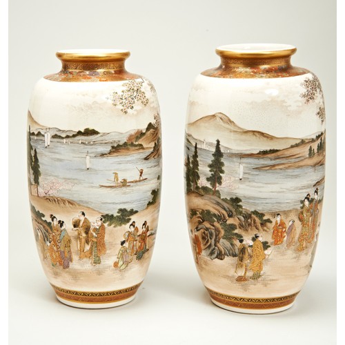 286 - PAIR OF SATSUMA VASES, BY KIZANMEIJI PERIOD (1868-1912)each painted with figures in continuous mount... 