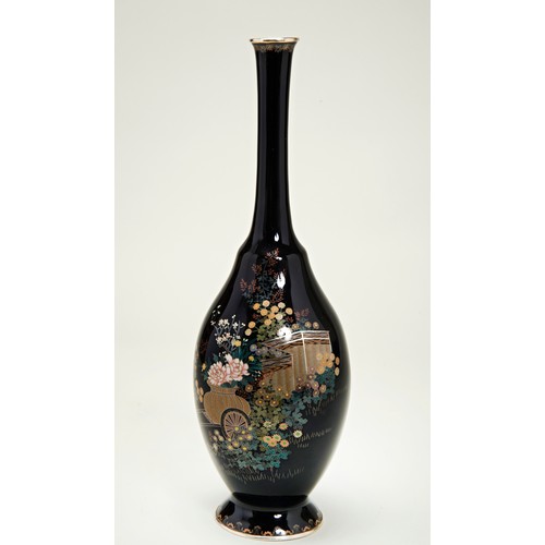 312 - FINE BLUE-GROUND CLOISONNE VASE, ATTRIBUTED TO HAYASHI KODENJI IIMEIJI PERIOD (1868-1912)the sides f... 