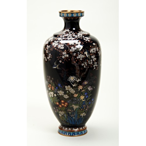 313 - FINE JAPANESE CLOISONNE BLUE-GROUND VASEMEIJI PERIOD (1868-1912)the baluster sides finely decorated ... 