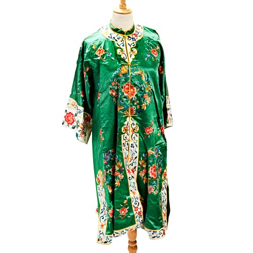 243 - EMBROIDERED GREEN-SILK LADIES ROBE20TH CENTURYfinely worked with foliate roundels; together with TWO... 