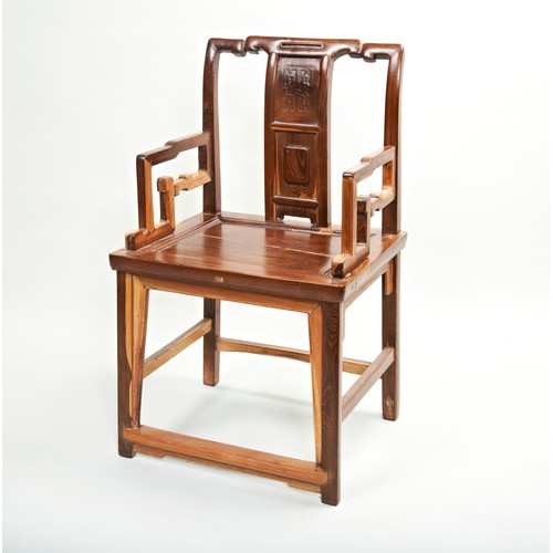 275 - GOOD CARVED JICHIMU ARMCHAIRMID-QING DYNASTYthe square back with a panelled spat and open-scroll arm... 