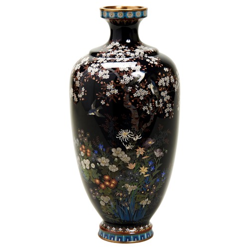 313 - FINE JAPANESE CLOISONNE BLUE-GROUND VASEMEIJI PERIOD (1868-1912)the baluster sides finely decorated ... 