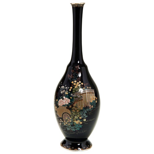 312 - FINE BLUE-GROUND CLOISONNE VASE, ATTRIBUTED TO HAYASHI KODENJI IIMEIJI PERIOD (1868-1912)the sides f... 