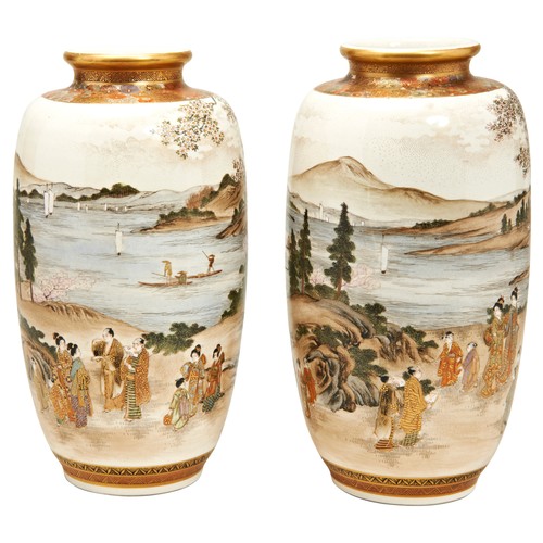 286 - PAIR OF SATSUMA VASES, BY KIZANMEIJI PERIOD (1868-1912)each painted with figures in continuous mount... 