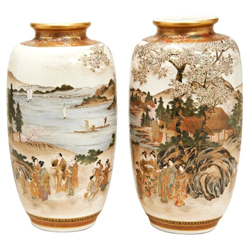 286 - PAIR OF SATSUMA VASES, BY KIZANMEIJI PERIOD (1868-1912)each painted with figures in continuous mount... 