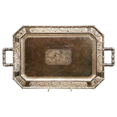 212 - FINE CHINESE EXPORT SILVER TRAY, TU MAO XING OF JIUJIANGLATE QING DYNASTYof canted rectangular form,... 