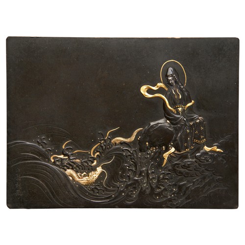 328 - JAPANESE KOMAI MIXED METAL PLAQUE, SIGNED KORYUMEIJI PERIOD (1868-1912)finely worked in relief with ... 