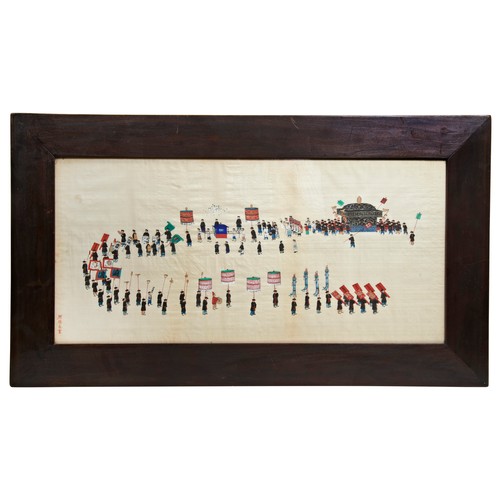 236 - CHINESE SCHOOL (19TH / 20TH CENTURY)FUNERAL PROCESSION colour on silk, framed32cm high, 68cm wide (w... 