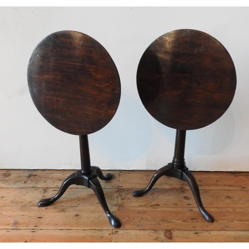 26 - TWO 19TH CENTURY TILT-TOP TRIPOD TABLES, one in mahogany and one with a mahogany top on a stained wa... 