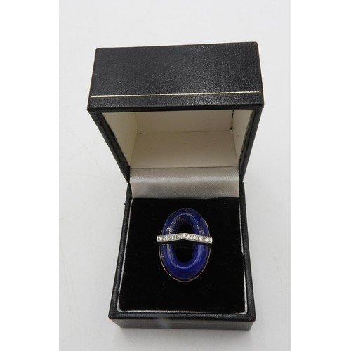 452 - A GOLD RING STAMPED 14K SET WITH LAPIZ LAZULI AND DIAMONDS