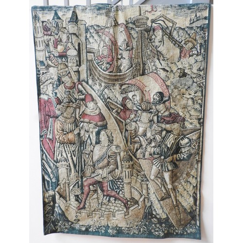 112 - A 20TH CENTURY TAPESTRY WALL HANGING 'LE MESSAGER', on brass rail, measuring 136 x 93 cm