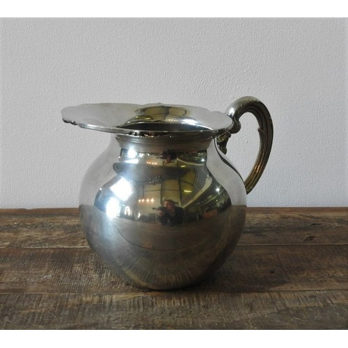 419 - A BOLIVIAN PEWTER WATER JUG, with lotus flower decorated edge, 15 cm high