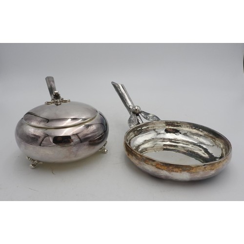 420 - TWO PERUVIAN SILVER PORRINGERS, both stamped 925, one with foliate motif to handle and hammered fini... 