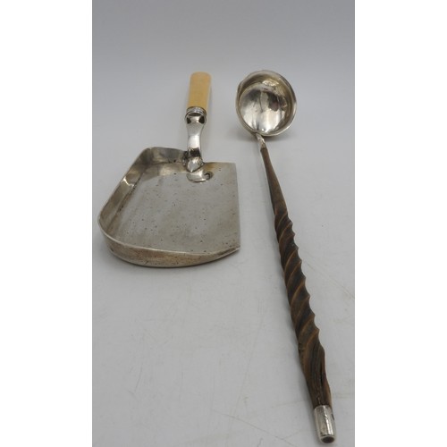 430 - A HALL MARK SILVER CRUMB TRAY AND A SILVER SAUCE LADLE